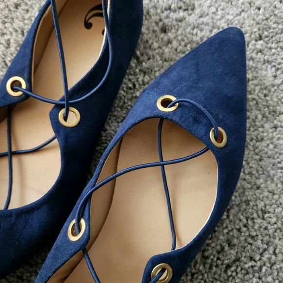 Suede Pointed-Toe Flats - LIKE NEW navy fairycore Ren Faire bohemian cottagecore - Picture 4 of 9